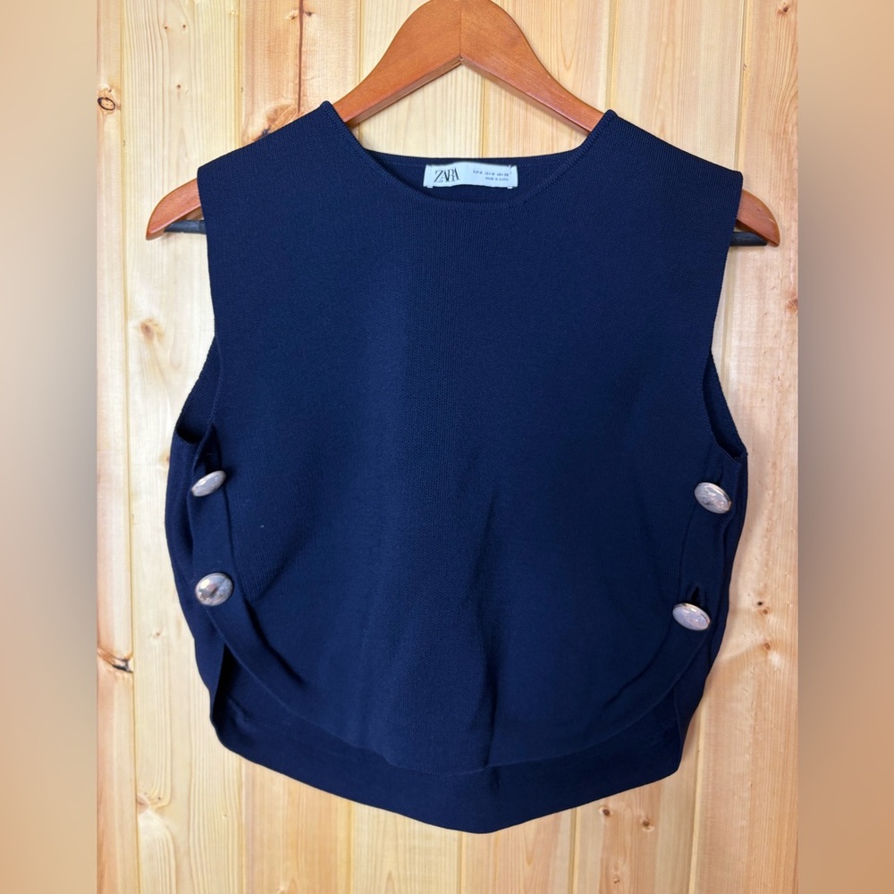 Zara Women’s Tank Thick Nit Navy Wrinkle Free Professional Medium Casual  *Read